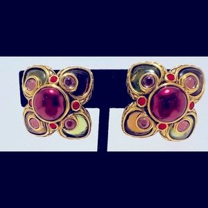 Joan Rivers Classic Collection Vintage Gold Tone Multi Gem Clip - On Earrings